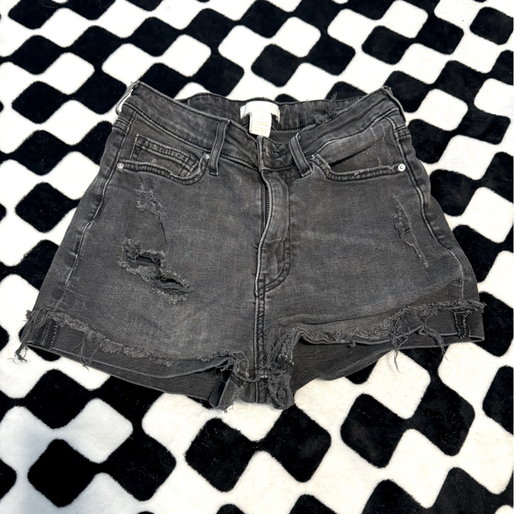 H&M Black Washed High Waisted Shorts